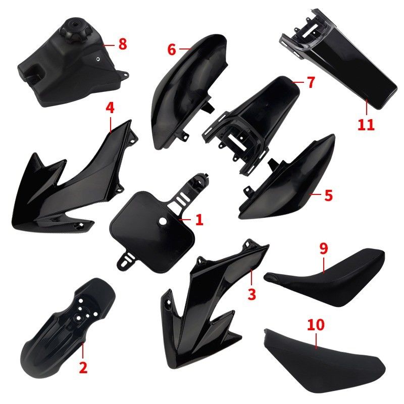 CRF50 Pièces en plastique Ensemble de carrosserie noire ou blanche Kit de carrosserie Gardiens de la boue Fenders personnalisés